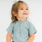 Two-Way Zip Short Sleeve Ribbed Onesie - Winter Sky