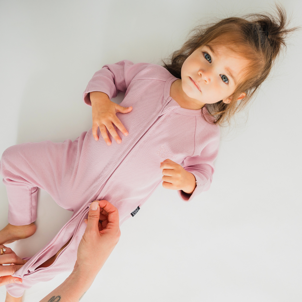 Two-Way Zip Ribbed Onesie | Soft Berry