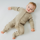 Two-Way Zip Ribbed Onesie | Coffee