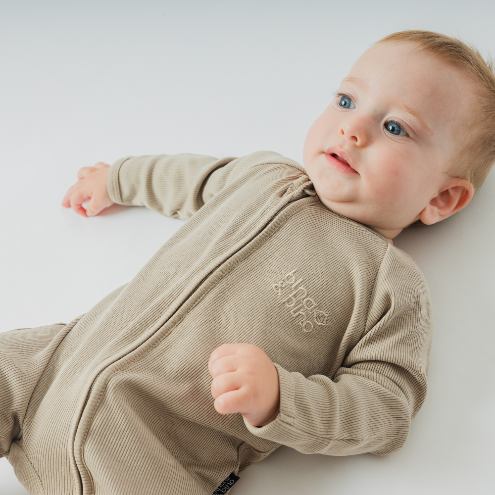 Two-Way Zip Ribbed Onesie | Coffee | Baby Boy