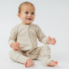 Two-Way Zip Ribbed Onesie | Beige