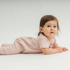 Two-Way Zip Short Sleeve Ribbed Onesie | Smokey Rose | Girl